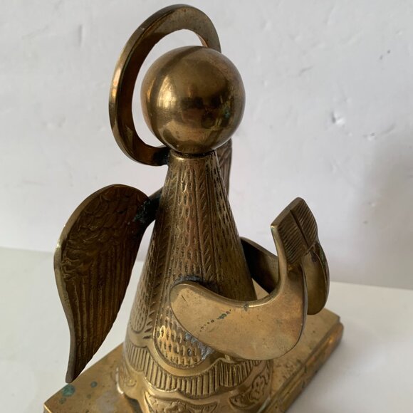 Vintage Brass 3D ANGEL Stocking Holder Mantel Hanger Long Arm India - Picture 6 of 10